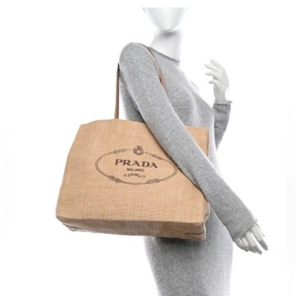 PRADA Logo Raffia Tote Beach Bag 👜 - Picture 2 of 16